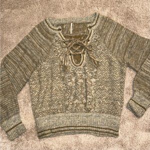 Free People green lace up sweater